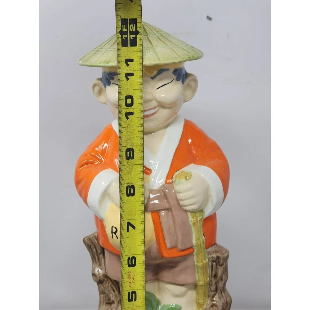 Vintage Ceramic Asian Man Rice Bag Hiking Stick Storage Holder Decanter‎